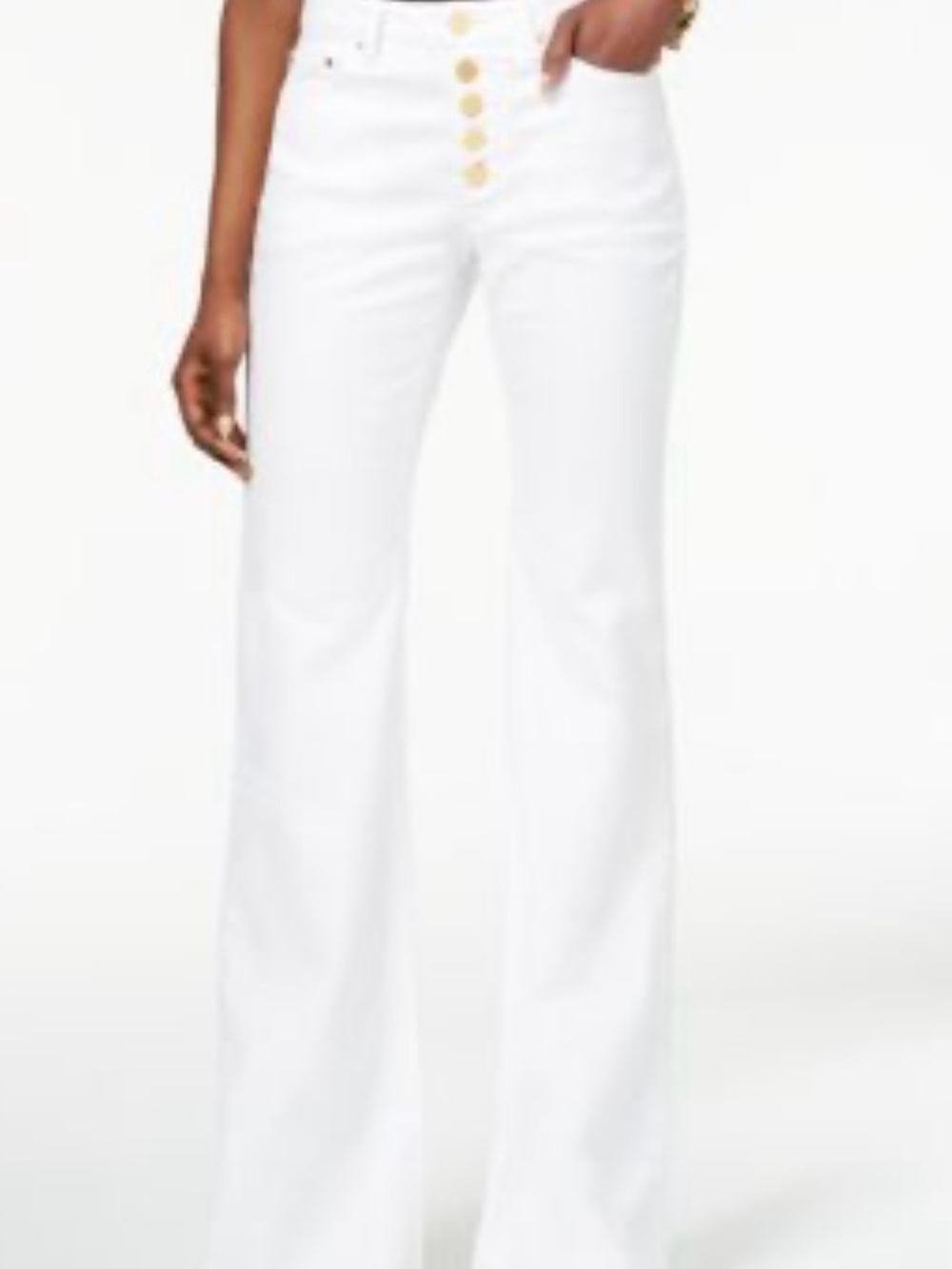 MK White Button-Up Selma Pants with gold buttons